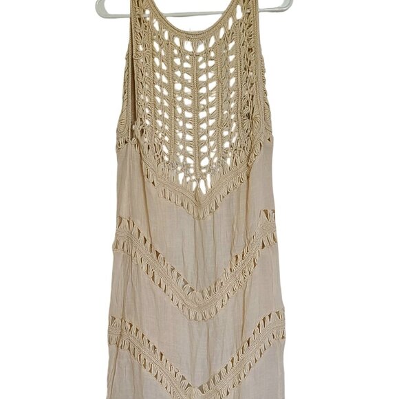 Vivid Womens Kimono Cardigan XL Cream Crochet Boho Festival Beach Drape Open - Picture 3 of 7